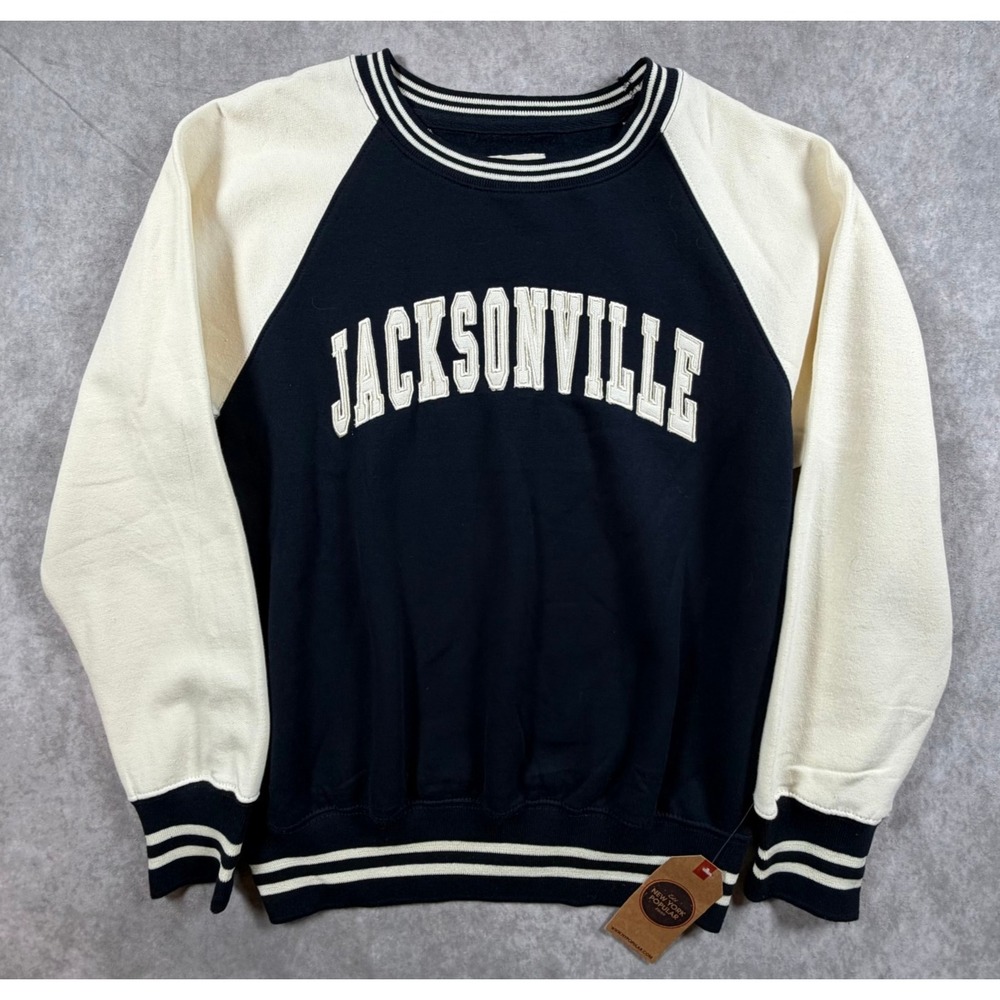 New York Popular Unisex Medium Sweatshirt Navy Cream Jacksonville Varsity NWT